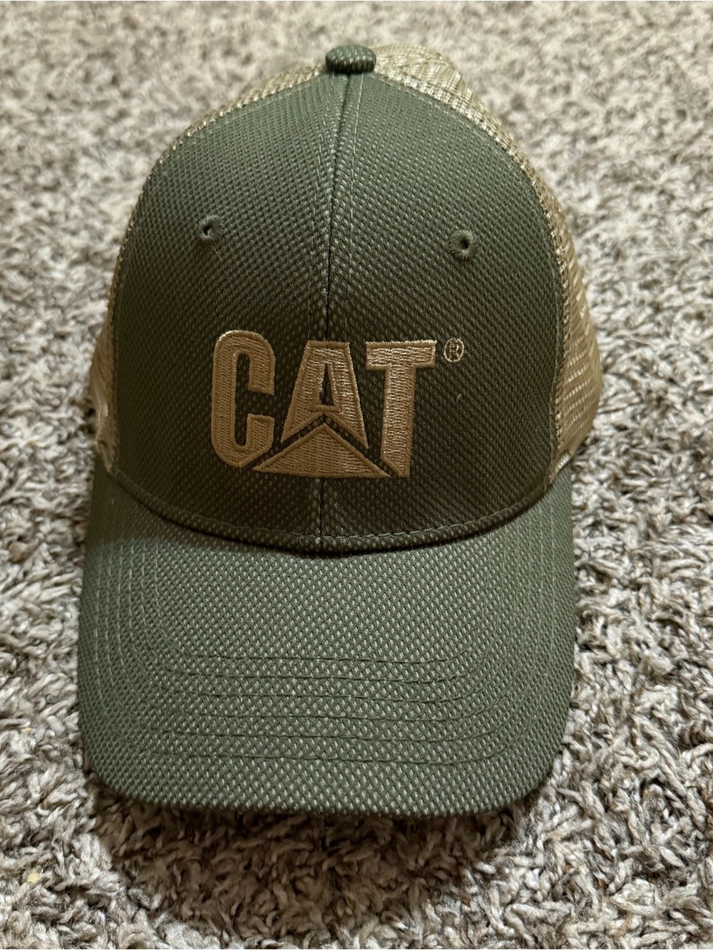 Caterpillar “CAT” logo Olive Green Mesh Back Trucker Hat